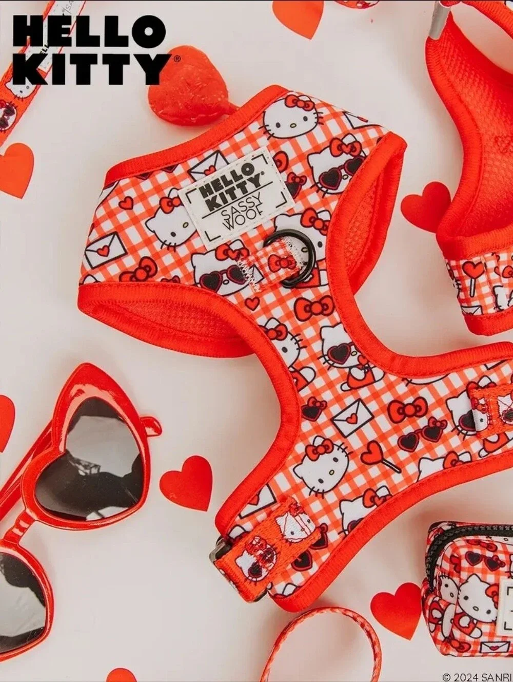 Sassy Woof Hello Kitty Red & White Padded Dog Harness